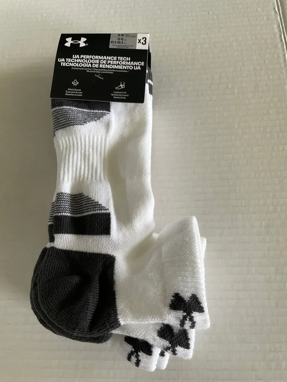 3 Pair Under Armour White No Show Athletic Socks Size XL NEW